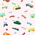 Cute kids car seamless pattern colorful cartoon style for scrapbooking Royalty Free Stock Photo