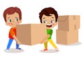 Cute kids carrying heavy boxes