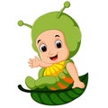 Cute kids cartoon wearing caterpillar costume Royalty Free Stock Photo