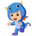 Cute kids cartoon wearing dragon costume Royalty Free Stock Photo