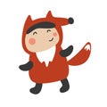 Cute Kids Character. Vector illustration kid wearing animal costumes. Fox costume child