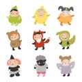 Cute Kids Character. Vector illustration set of kids. Character with different party costume style