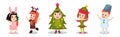 Cute Kids Character Wearing Christmas Costume Vector Set Royalty Free Stock Photo