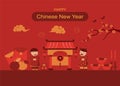 Cute kids characters for chinese new year on red background,greeting card, card,Vector illustrations. Royalty Free Stock Photo