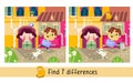 Cute kids characters play hide and seek. Find 7 differences. Game for children. Activity, vector illustration. Royalty Free Stock Photo