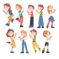 Cute Kids Clapping their Hands Set, Happy Children Applauding Expressing Enjoyment, Appreciation, Delight Cartoon Style