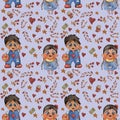 Collection of cute children. Seamless patterns. Little fairy with a milk tooth and a magic wand and a football boy with