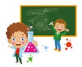 Cute kids doing experiment and research in class at school Royalty Free Stock Photo