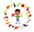 Cute kids eating assorted fruits