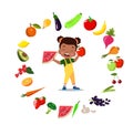 Cute kids eating assorted fruits