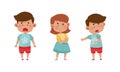 Cute kids emotions set. Boys and girl with disgusted, scared, sceptic face expressions cartoon vector illustration