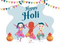 Cute kids enjoying holi festival, indian festival of colors celebration background. Royalty Free Stock Photo