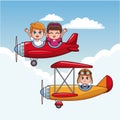 Cute kids flying airplanes