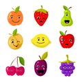 Cute kids fruit vector characters with funny smiling faces