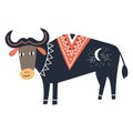 Cute kids hand drawn nursery poster with indian cow animal. Color vector illustration. Royalty Free Stock Photo