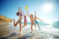 Cute kids having fun on the sandy beach in summer. Royalty Free Stock Photo