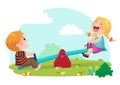 Cute kids having fun on seesaw at playground