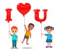 Cute kids holding I love u shaped balloons vector Royalty Free Stock Photo