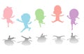 Cute kids jumping colorful ,Child silhouettes dancing, children silhouettes jumping on white background Vector illustration.