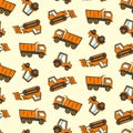 Cute kids pattern with flat orange dozer, tractor