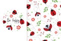 Cute kids pattern with ladybug Royalty Free Stock Photo
