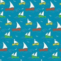 Cute kids pattern with waves and ships