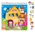 Cute kids play hide and seek. Find 10 objects. Game for children. Cartoon character vector illustration. Royalty Free Stock Photo