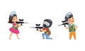 Cute Kids Playing Paintball Set, Boys and Girls Paintball Players Characters Wearing Masks and Vests Playing Strategy Royalty Free Stock Photo