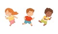 Cute kids running set. Children taking part in the marathon cartoon vector illustration Royalty Free Stock Photo