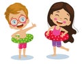 Cute kids in sea ring ready to swim Royalty Free Stock Photo