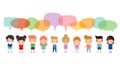 Cute kids with speech bubbles, Set of diverse Kids and Different nationalities with speech bubbles isolated on white background Royalty Free Stock Photo