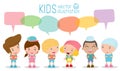 Cute kids with speech bubbles, Set of diverse Kids and Different nationalities with speech bubbles isolated on white background, K Royalty Free Stock Photo