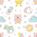 Cute Kids Toys Seamless Pattern in Pastel Colors, Endless Repeating Print Can be Used for Background, Wallpaper, Textile Royalty Free Stock Photo