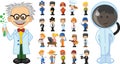 Cute kids in various professions avatar set. Smiling little boys and girls in uniform with professional equipment