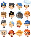 Cute kids in various professions avatar set. Smiling little boys and girls in uniform with professional equipment