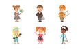 Cute Kids of Various Professions Set, Teacher, Businessman, Fireman, Photographer, Hairdresser, Doctor Vector