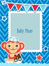 Cute Kids Vector Photo Frame. Cartoon Monkey Vector Illustration. Decorative Cartoon Template For Baby. Royalty Free Stock Photo