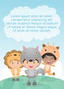 Cute kids wearing animal costumes,Template for advertising brochure, your text ,Cute little Children with animals costume. Royalty Free Stock Photo
