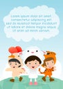 Cute kids wearing animal costumes,Template for advertising brochure, your text ,Cute little Children with animals costume. Royalty Free Stock Photo