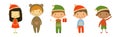 Cute Kids Wearing Christmas Holiday Costume Vector Set Royalty Free Stock Photo