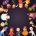 Cute kids wearing Halloween party costumes vector. Royalty Free Stock Photo