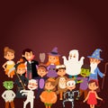 Cute kids wearing Halloween party costumes vector. Royalty Free Stock Photo