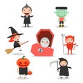 Cute kids wearing Halloween monster costume on white background, Happy Halloween,Halloween Party Royalty Free Stock Photo