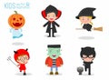 Cute kids wearing Halloween monster costume on white background, Happy Halloween Royalty Free Stock Photo