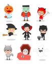 Cute kids wearing Halloween monster costume on white background Royalty Free Stock Photo