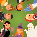 Cute kids wearing Halloween party costumes vector. Royalty Free Stock Photo