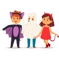 Cute kids wearing Halloween party costumes vector. Royalty Free Stock Photo