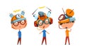 Cute Kids Wearing Steampunk Headgear Set, Scientist Children Working on Science Experiments Vector Illustration