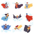 Cute Kids Wearing Superhero Costumes Set, Super Children Characters in Masks and Capes Vector Illustration