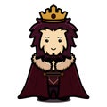 Cute king mascot character wear cloak and crown cartoon vector icon illustration
